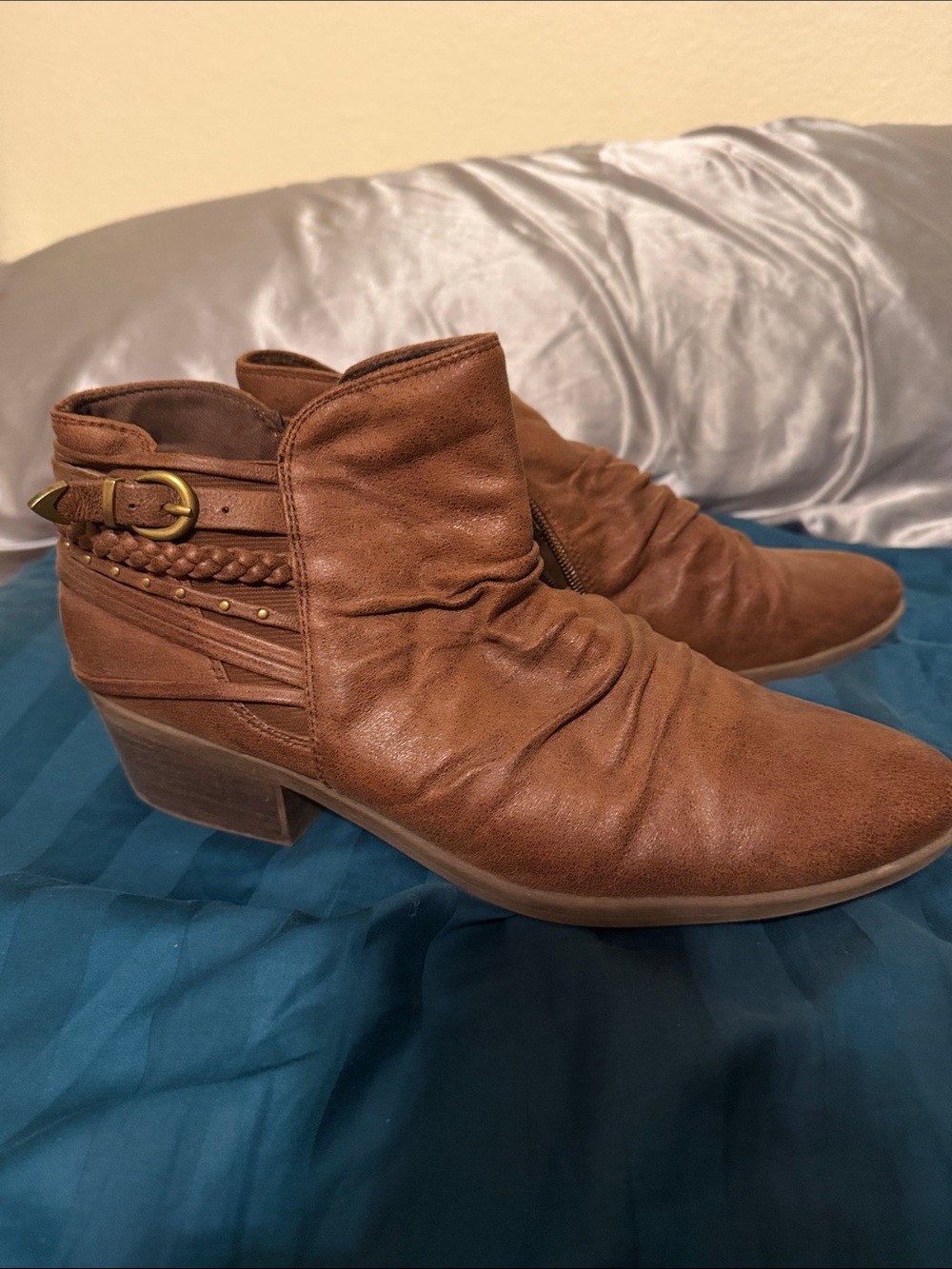 BareTraps Brown Braided Strap Ankle Booties